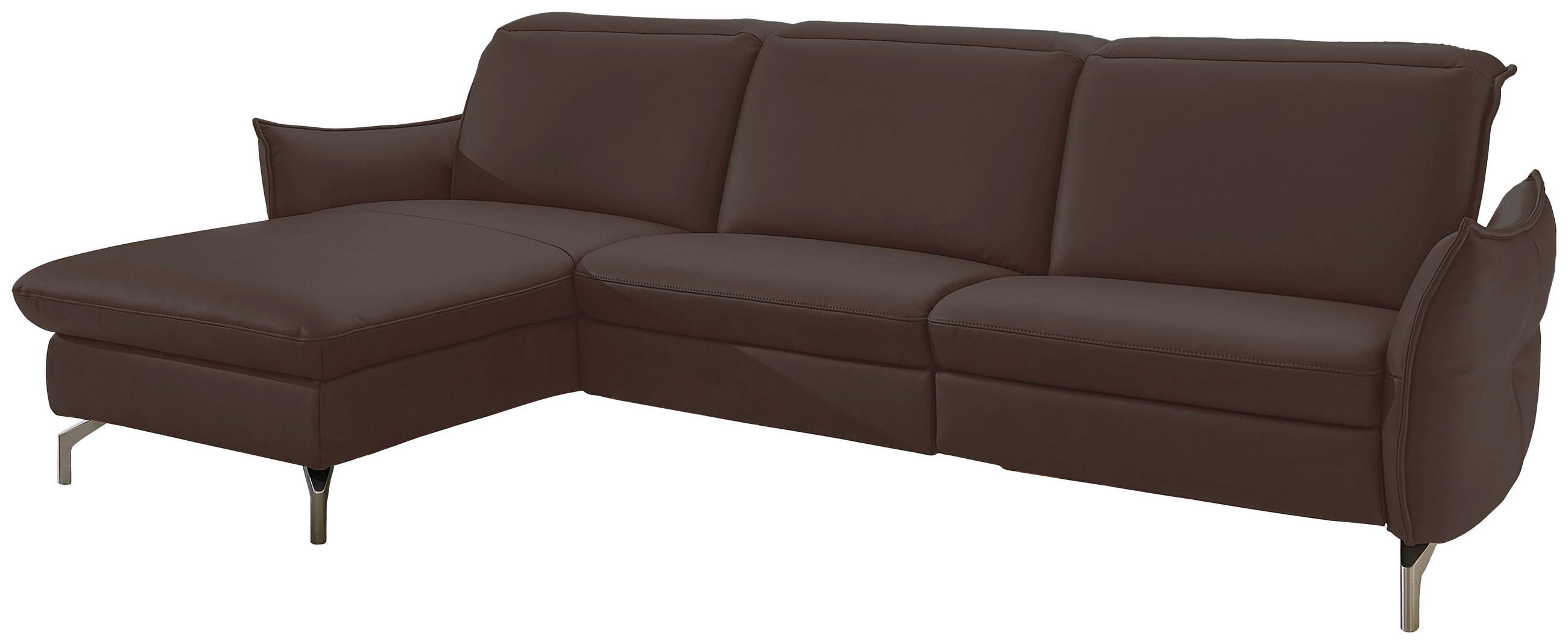 ECKSOFA Lederlook (vegan) Dunkelbraun  - Dunkelbraun/Nickelfarben, Modern, Textil/Metall (179/233cm) - Livetastic