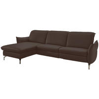 ECKSOFA Lederlook (vegan) Dunkelbraun  - Dunkelbraun/Nickelfarben, Modern, Textil/Metall (179/233cm) - Livetastic