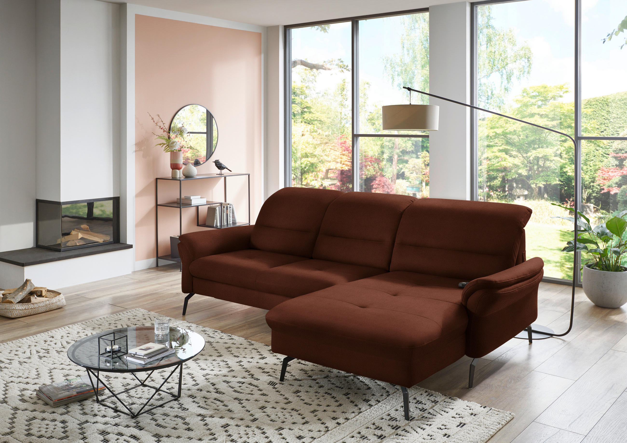 ECKSOFA in Flachgewebe Braun  - Schwarz/Braun, Konventionell, Textil/Metall (260/181cm) - Beldomo Speed