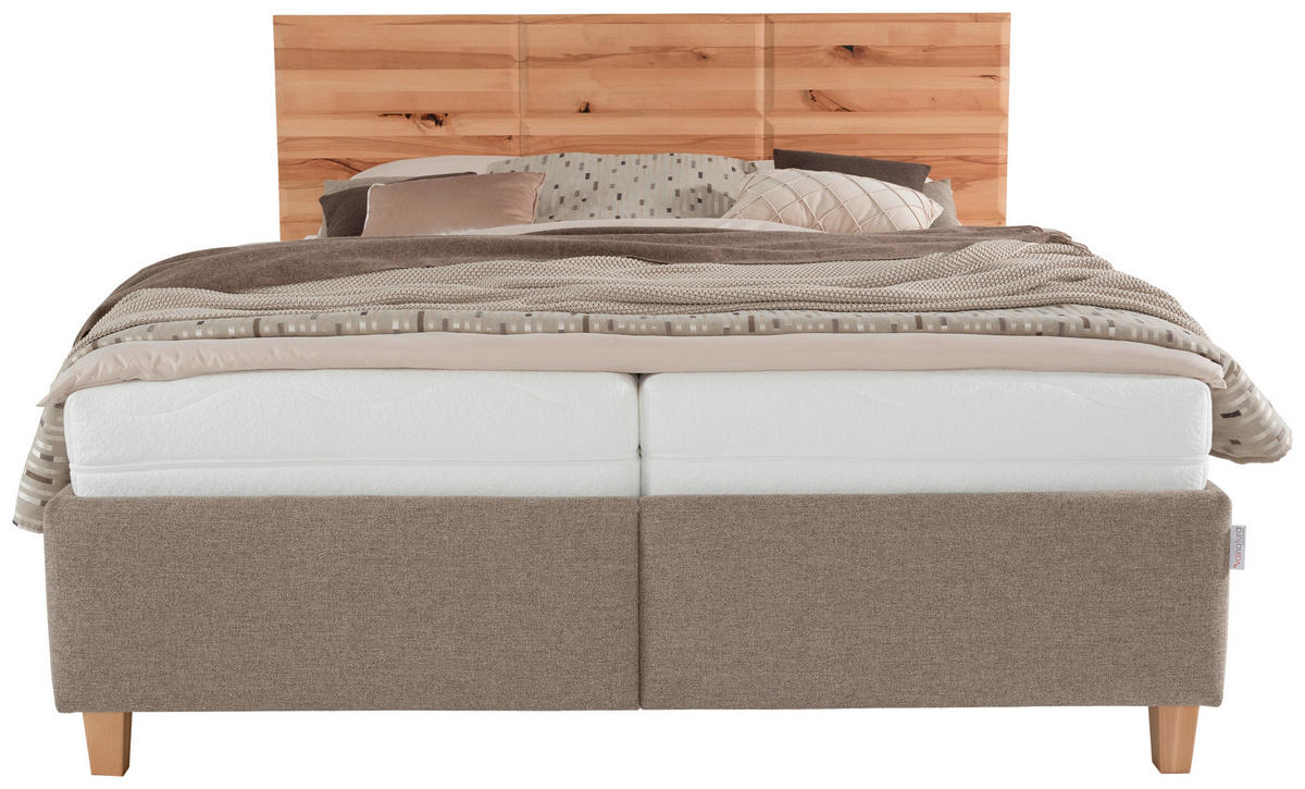 POLSTERBETT Matratze, Lattenrost, Bettkasten Hellbraun, Buchefarben 180/200 cm  - Hellbraun/Buchefarben, Design, Holz/Textil (180/200cm) - Valnatura