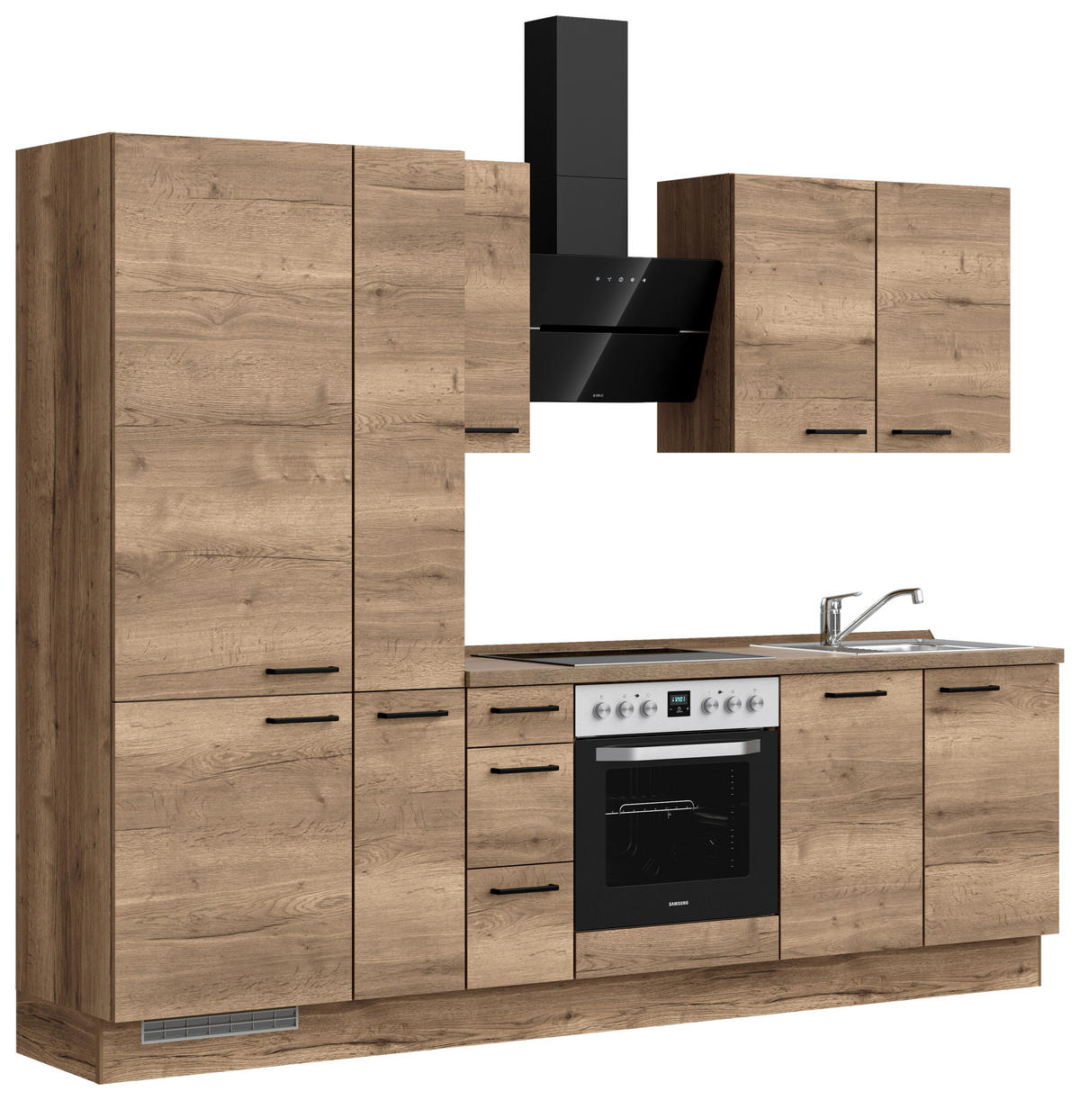 Bucătărie Fără Electrocasnice  - stejar închis la culoare/negru, Modern, metal/material pe bază de lemn (270cm) - Nobilia