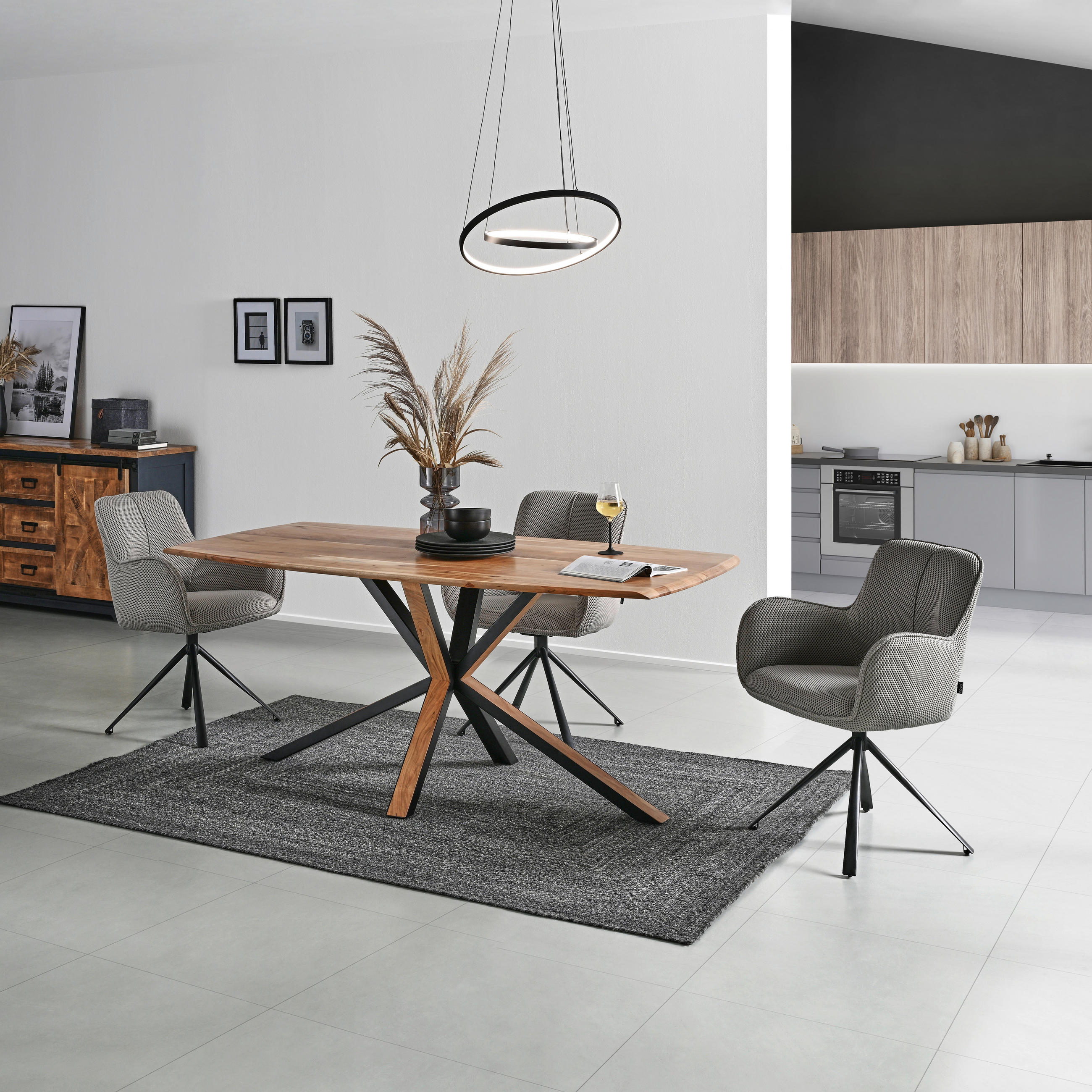 ESSTISCH in Holz, Metall  - Schwarz/Akaziefarben, Natur, Holz/Metall (175/76/90cm) - Livetastic