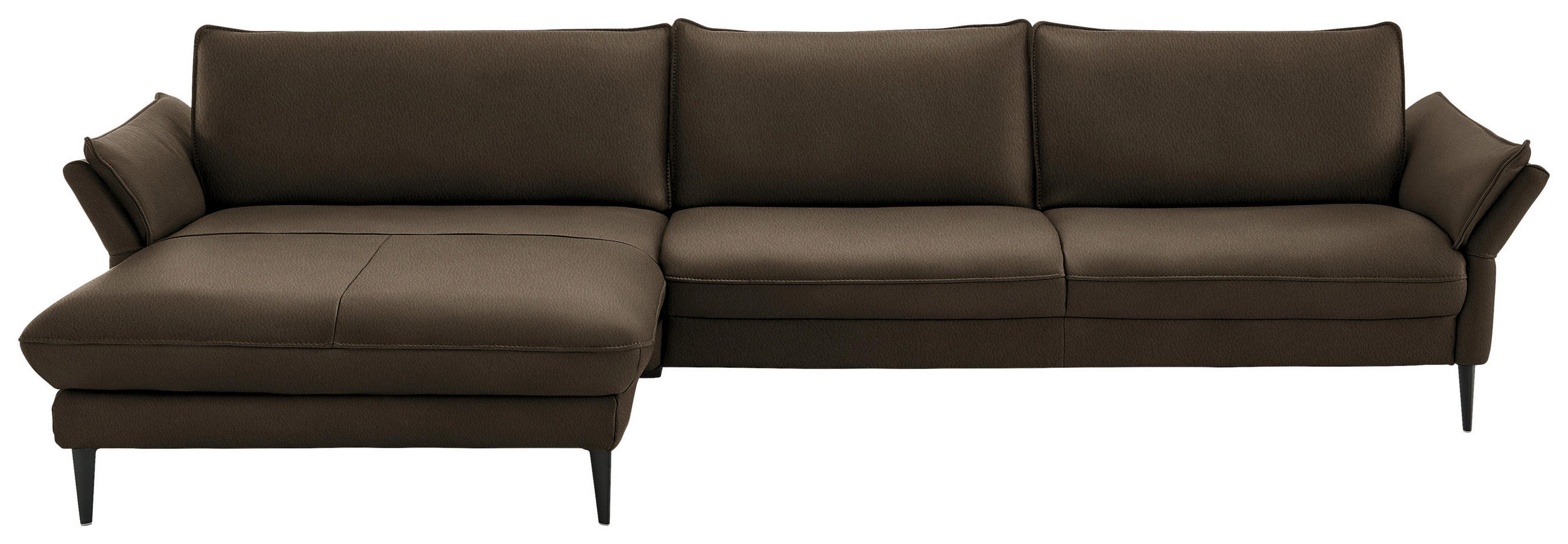 ECKSOFA in Echtleder Dunkelbraun  - Dunkelbraun/Schwarz, Design, Leder/Metall (172/334cm) - Hukla