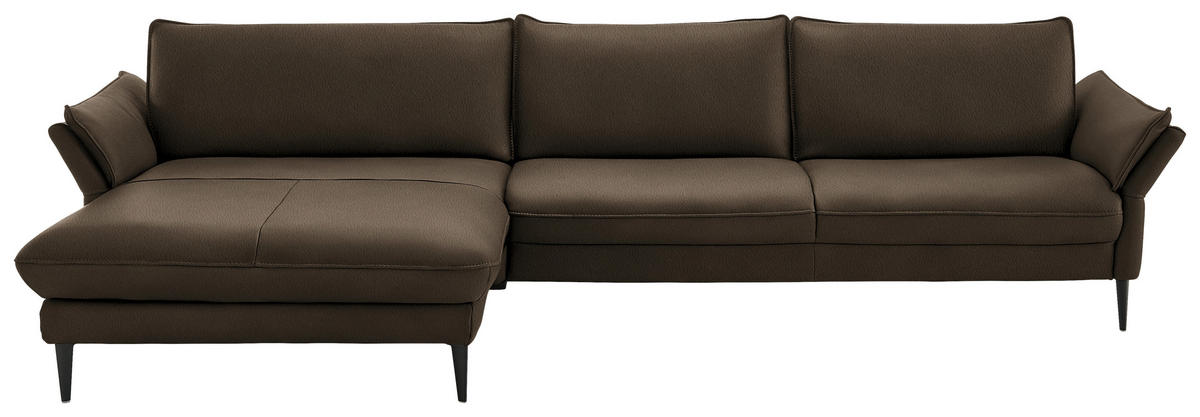 ECKSOFA in Echtleder Dunkelbraun  - Dunkelbraun/Schwarz, Design, Leder/Metall (172/334cm) - Hukla