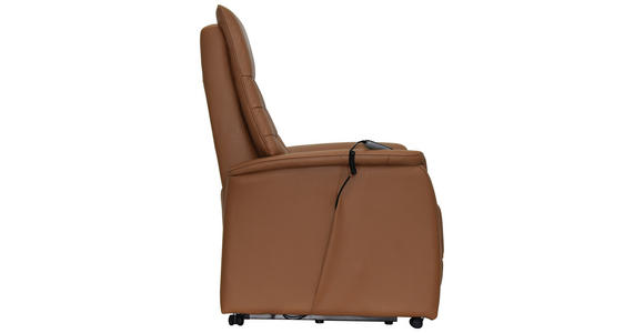 FERNSEHSESSEL  mit Relaxfunktion, Kopfteilverstellung, Aufstehhilfe, Fußteilverstellung Echtleder Lederlook Cognac  - Cognac/Schwarz, Design, Leder/Kunststoff (78.5/87,5-112,5/87,5-161cm) - Cantus