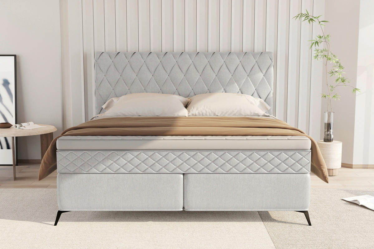BOXSPRINGBETT 180/200 cm  in Hellgrau  - Hellgrau/Schwarz, Design, Textil/Metall (180/200cm) - Boxxx