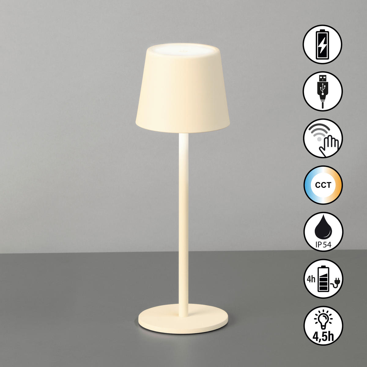 AKKU-TISCHLEUCHTE Roxi 9/27,5 cm   - Beige, KONVENTIONELL, Metall (9/27,5cm)