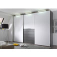 SCHWEBETÜRENSCHRANK in Grau, Weiß - Chromfarben/Weiß, Design, Glas/Holzwerkstoff (280/222/68cm) - Moderano