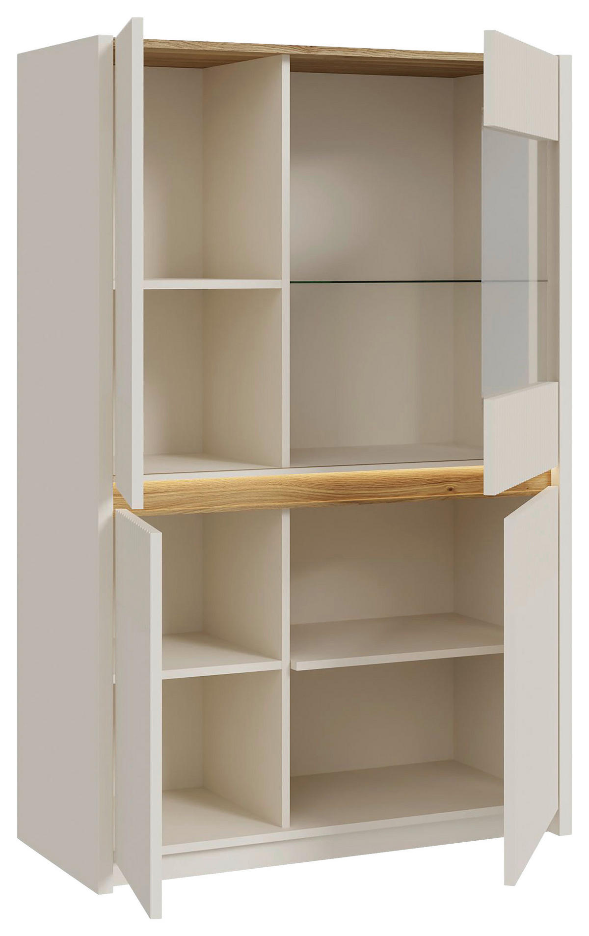 VITRINA, barve hrasta, peščene barve - barve hrasta/peščene barve, Design, steklo/leseni material (95,3/146,7/41,5cm) - Hom`in
