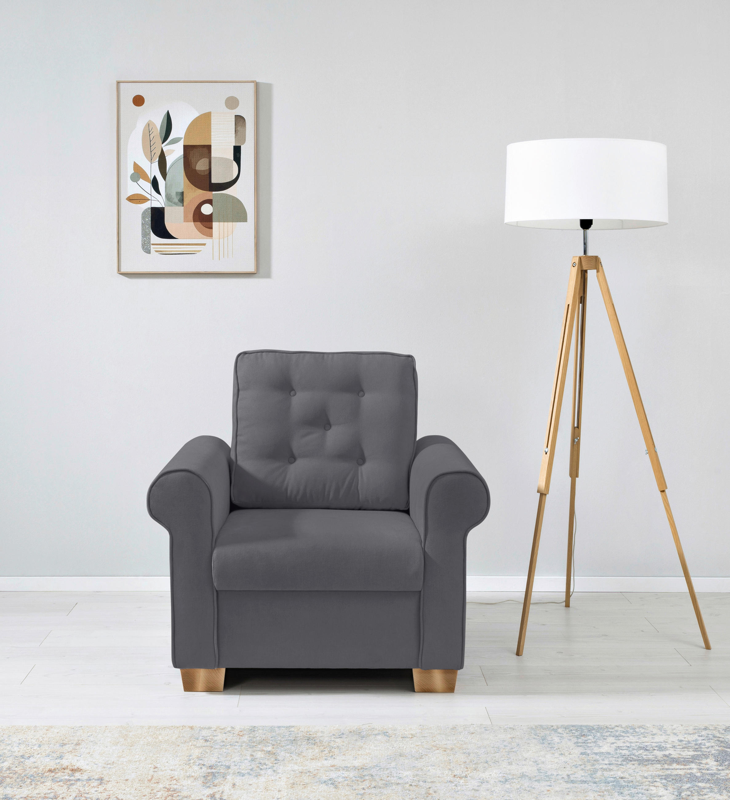 SESSEL in Dunkelgrau  - Dunkelgrau/Buchefarben, Design, Holz/Textil (93/89/82cm) - MID.YOU