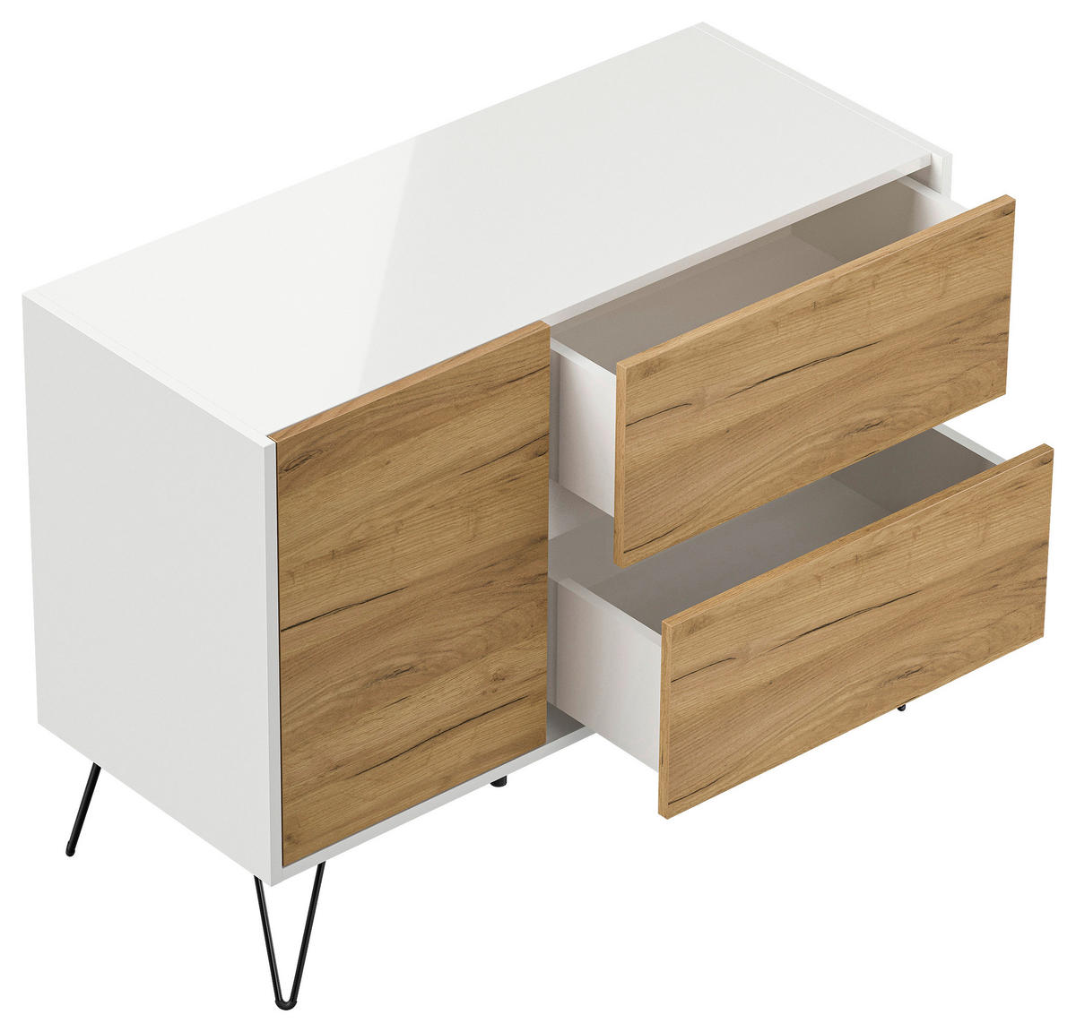 SIDEBOARD Posseik Industrial  in 99/75,8/42 cm  - Eichefarben/Weiß Hochglanz, Design, Holzwerkstoff/Metall (99/75,8/42cm) - P & B