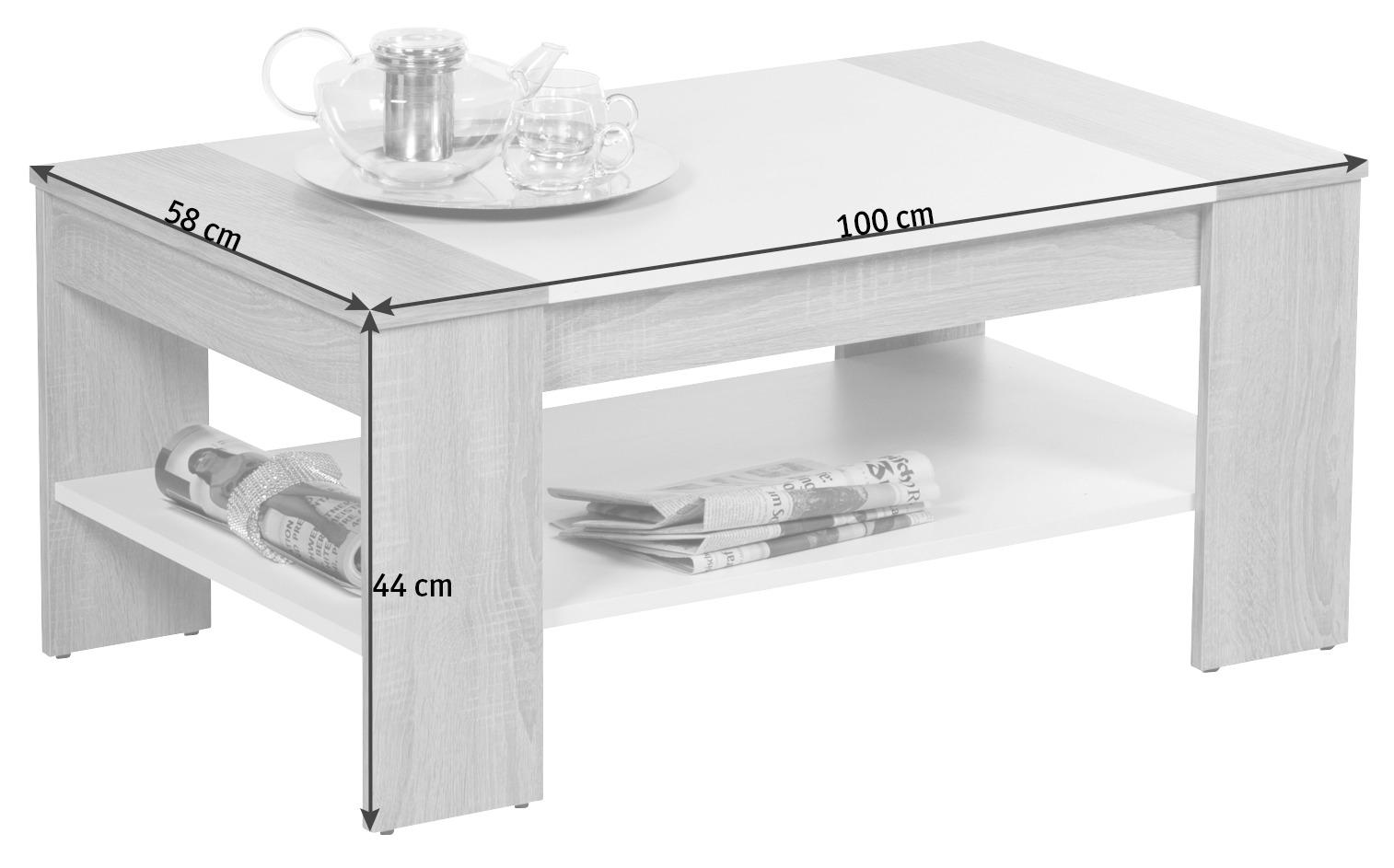 COUCHTISCH rechteckig Weiß, Eichefarben 100/58/44 cm  - Eichefarben/Weiß, Design (100/58/44cm) - Livetastic