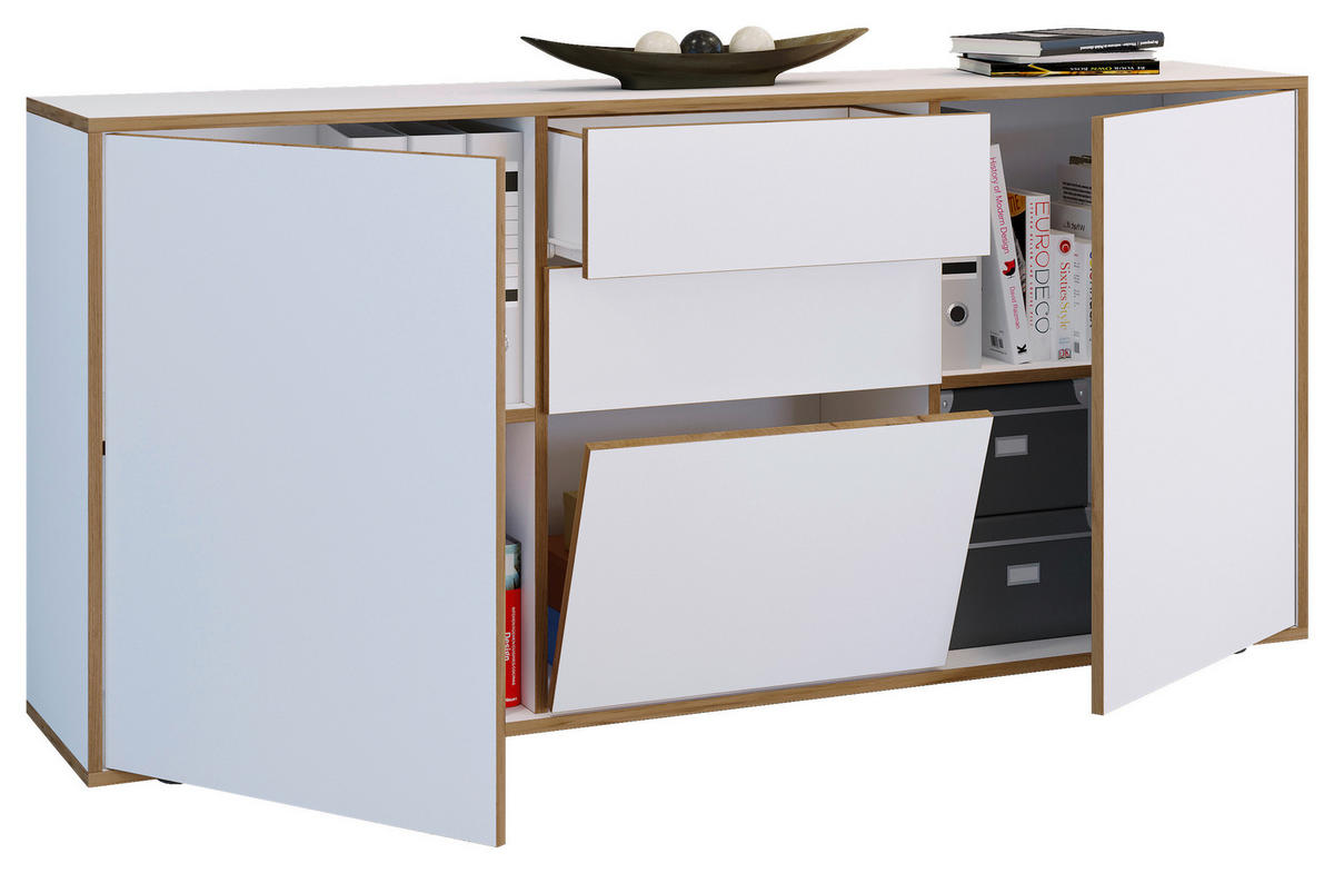 BYRÅ 160/74/33 cm  - vit/honungsek, Design, trämaterial/plast (160/74/33cm) - MID.YOU