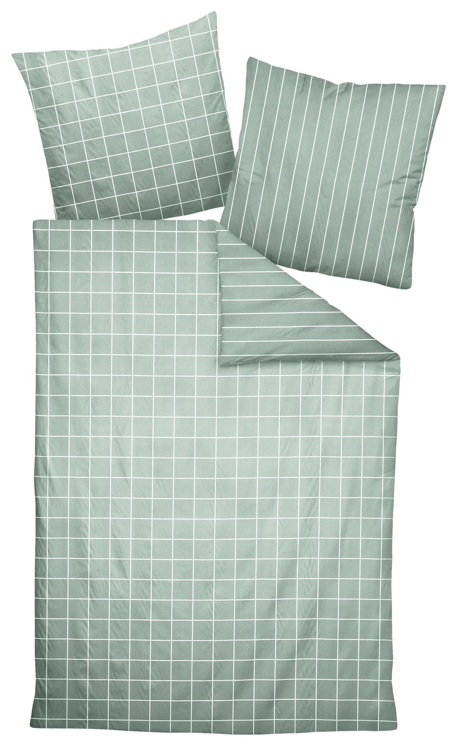 POVLEČENÍ, makosatén, bílá, šalvějově zelená, 140/200 cm - bílá/šalvějově zelená, Basics, textil (140/200cm) - Janine