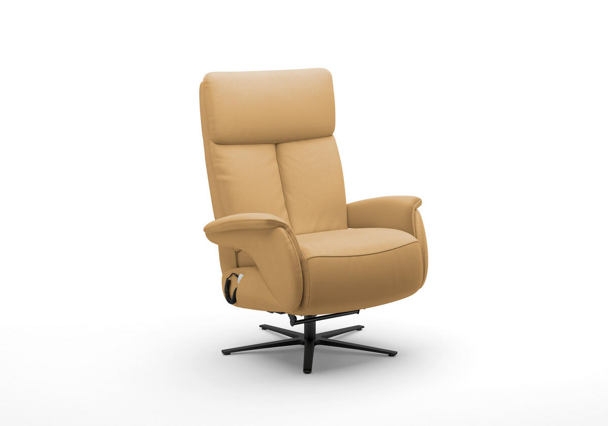 RELAXSESSEL in Leder Currygelb  - Currygelb/Schwarz, Basics, Leder/Metall (86/111/86cm) - Sit & More