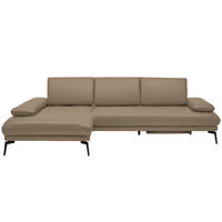 ECKSOFA in Echtleder Mokka  187/273 cm  - Schwarz/Mokka, Design, Leder/Metall (187/273cm) - Celina Home