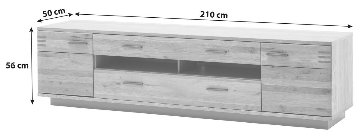 MEDIABÄNK i faner, massiv rustik ek ekfärgad  - svart/ekfärgad, Design, metall/trämaterial (210/56/50cm) - Livetastic