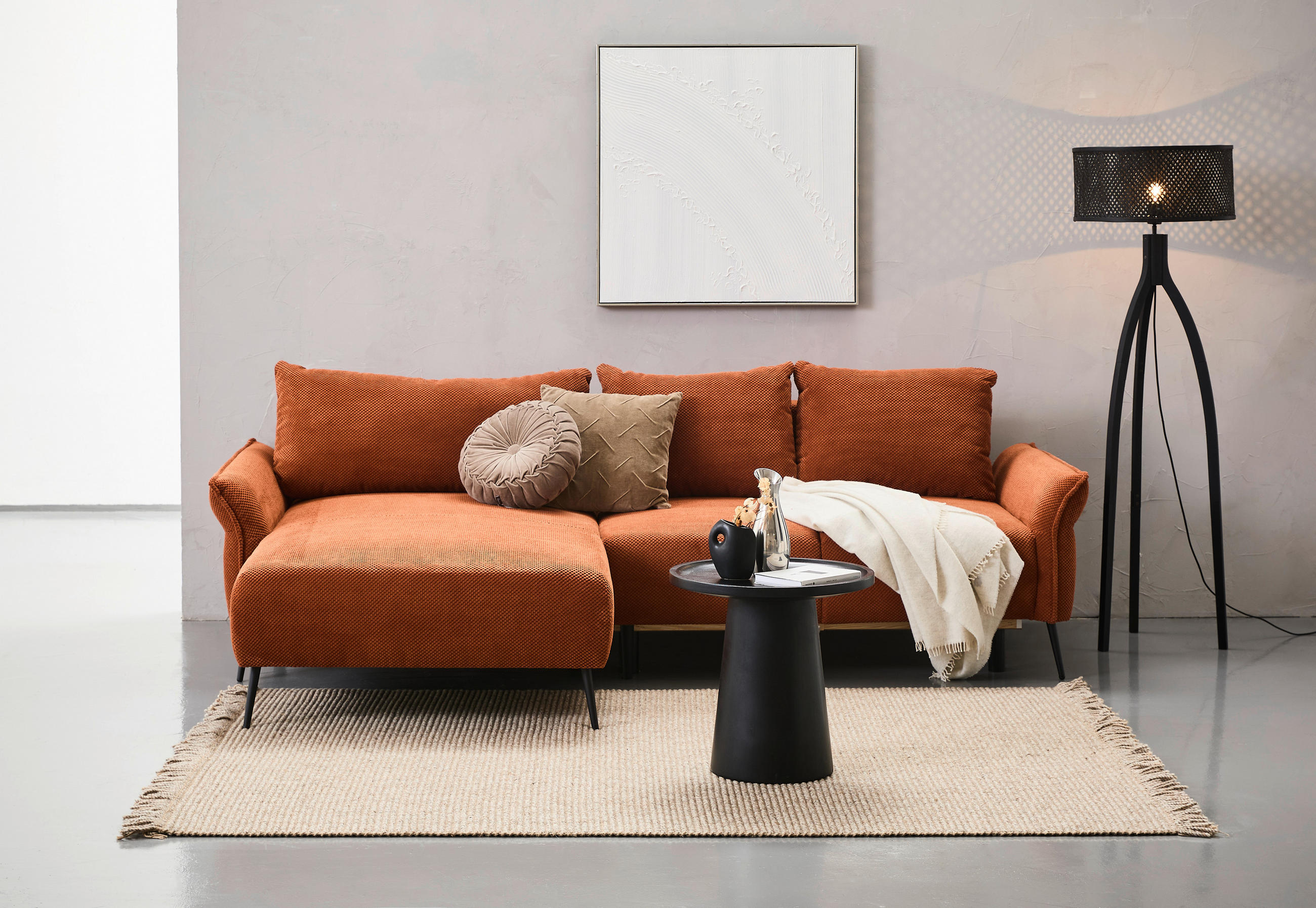 ECKSOFA Rostfarben Chenille  - Rostfarben/Schwarz, KONVENTIONELL, Textil/Metall (164/255cm) - Carryhome