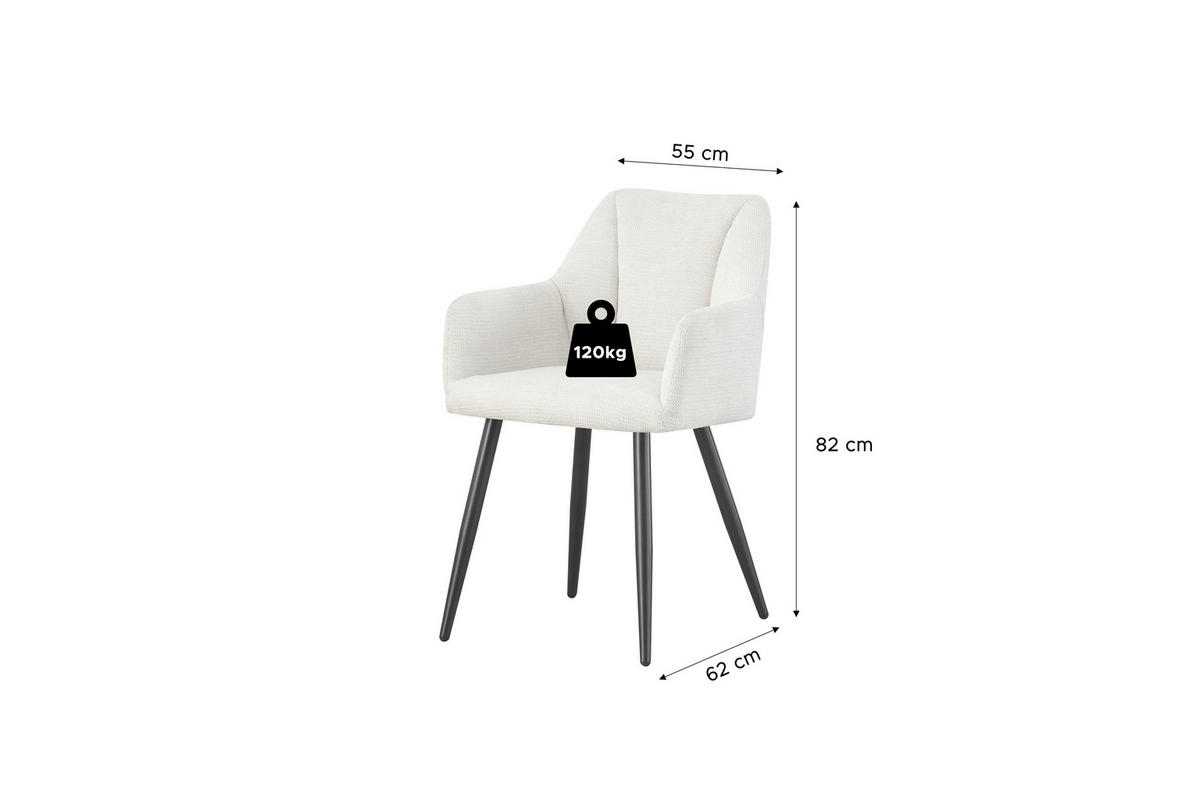 STUHL-SET 2 Stück  in Webstoff  - Creme/Schwarz, MODERN, Textil/Metall (55/82/62cm) - MID.YOU