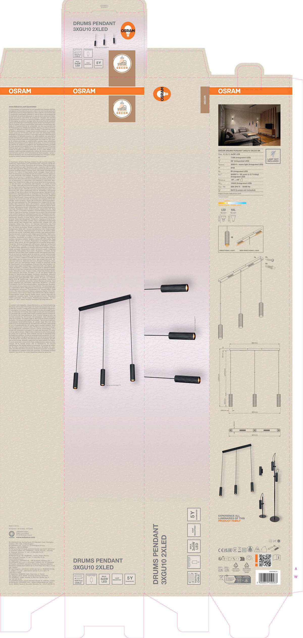 HÄNGELEUCHTE 82.5/5.6/124 cm  - Design, Metall (82.5/5.6/124cm) - Osram