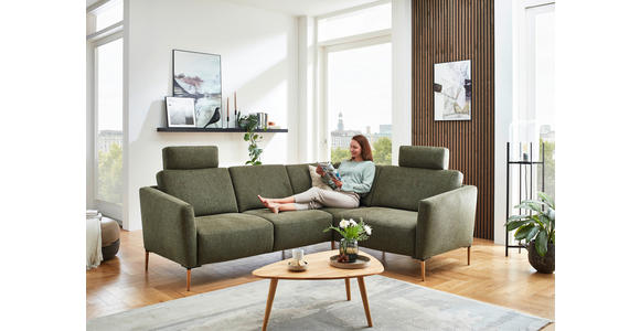 ECKSOFA Olivgrün Flachgewebe - Eichefarben/Olivgrün, Design, Holz/Textil (238/186cm) - Valnatura