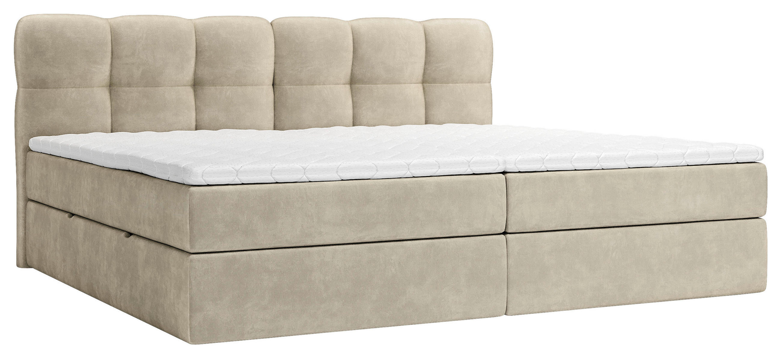 BOXBETT 240/200 cm,  in Hellbraun, Matratze, Bettkasten, Topper, H3 = fest  - Hellbraun/Schwarz, KONVENTIONELL, Kunststoff/Textil (240/200cm) - Chameo