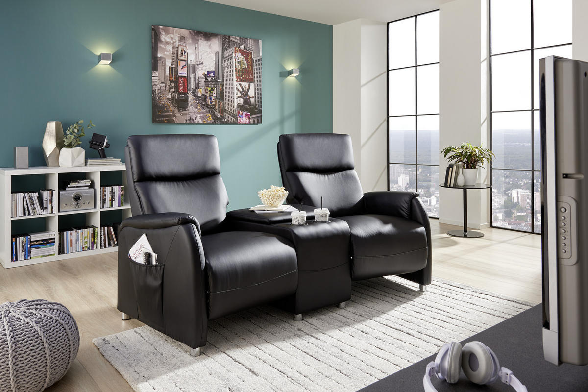 HEIMKINO-SOFA Lederlook Schwarz  - Schwarz, Design, Kunststoff/Textil (186/104/90cm) - Livetastic