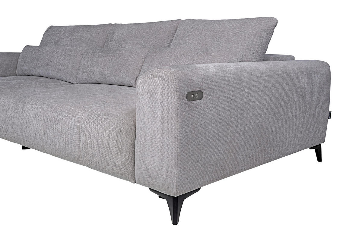 HÖRNSOFFA i chenille ljusgrå  - ljusgrå/svart, Klassisk, textil/plast (222/279cm) - MID.YOU