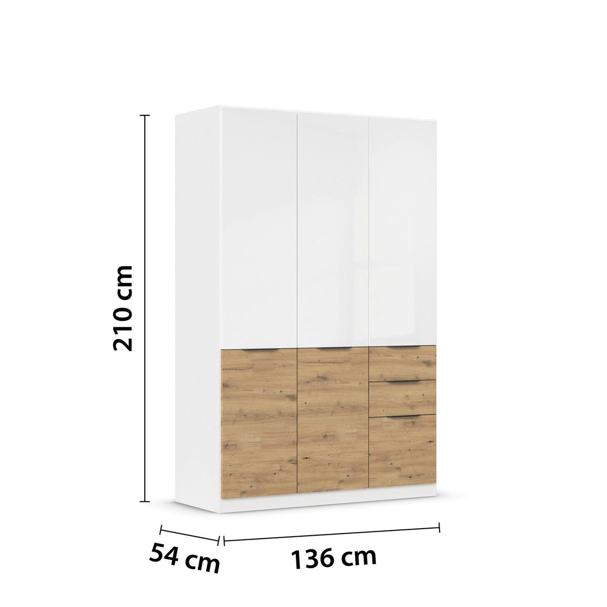 Dulap Cu Uși Rotative, 136/210/54 cm, alb, stejar Artisan - alb/stejar Artisan, Modern, material pe bază de lemn (136/210/54cm) - Hom`in