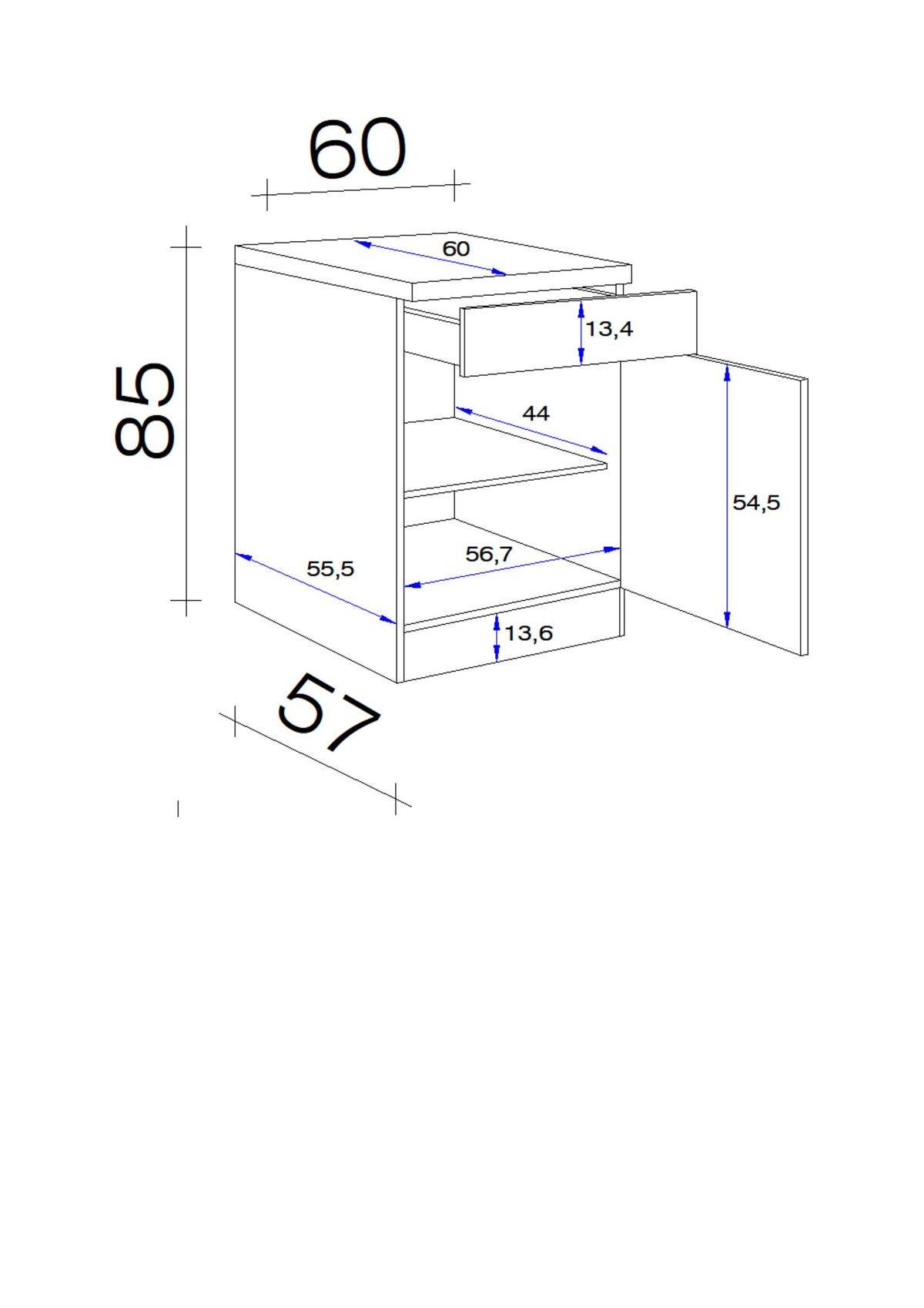 Küchenunterschrank (60cm breit) Eichefarben Weiß 