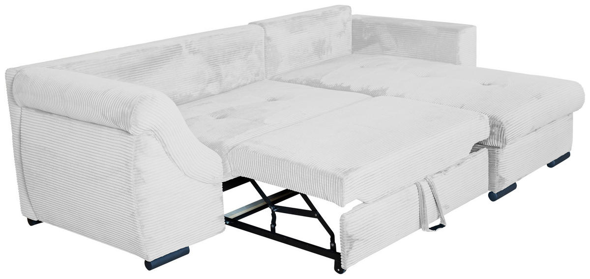 ECKSOFA Perlmutt Cord Zierkissen, Rückenkissen, Bettkasten, Schlaffunktion, Rücken echt, Liegefläche im Originalstoff  - Perlmutt/Schwarz, KONVENTIONELL, Textil/Metall (258/168cm) - Carryhome