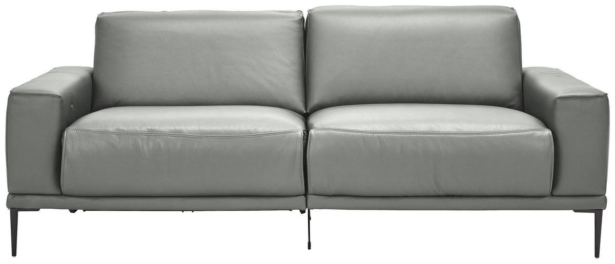 2,5-SITZER in Echtleder Hellgrau  - Hellgrau/Schwarz, Design, Leder/Metall (200/102/92cm) - Johann Jakob