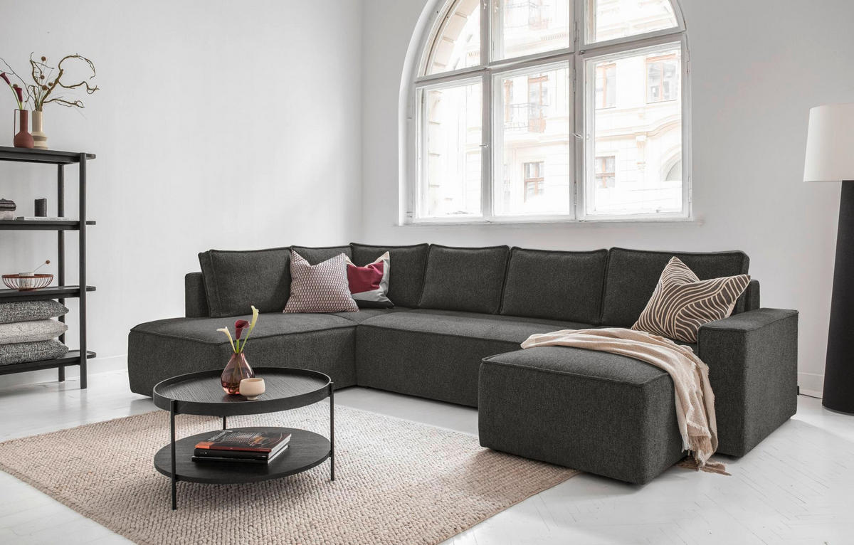 WOHNLANDSCHAFT in Dunkelgrau  - Weiss/Dunkelgrau, Design, Kunststoff/Textil (194/322/156cm) - MID.YOU