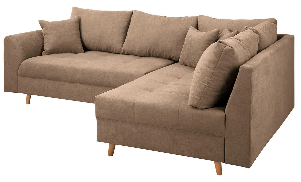 ECKSOFA inkl. Hocker Ariella Beige Mikrofaser  - Beige/Naturfarben, Design, Holz/Textil (161/231cm) - Livetastic
