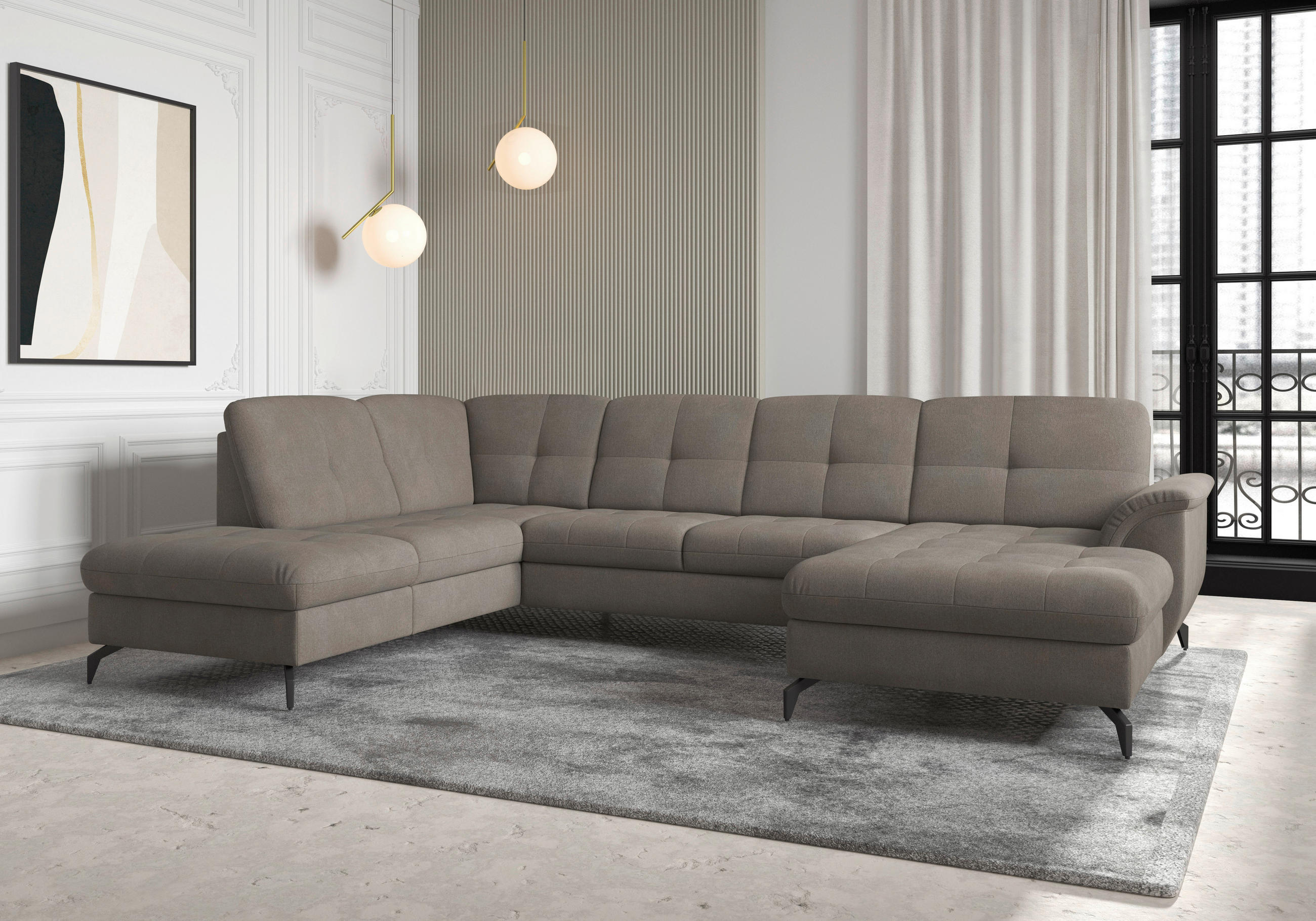 WOHNLANDSCHAFT in Flachgewebe Schlammfarben  - Schlammfarben/Schwarz, Modern, Textil/Metall (212/319/164cm) - Sit & More