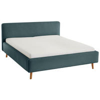 POLSTERBETT 160/200 cm,  in Blau,  - Blau/Eichefarben, Design, Holz/Textil (160/200cm) - Xora