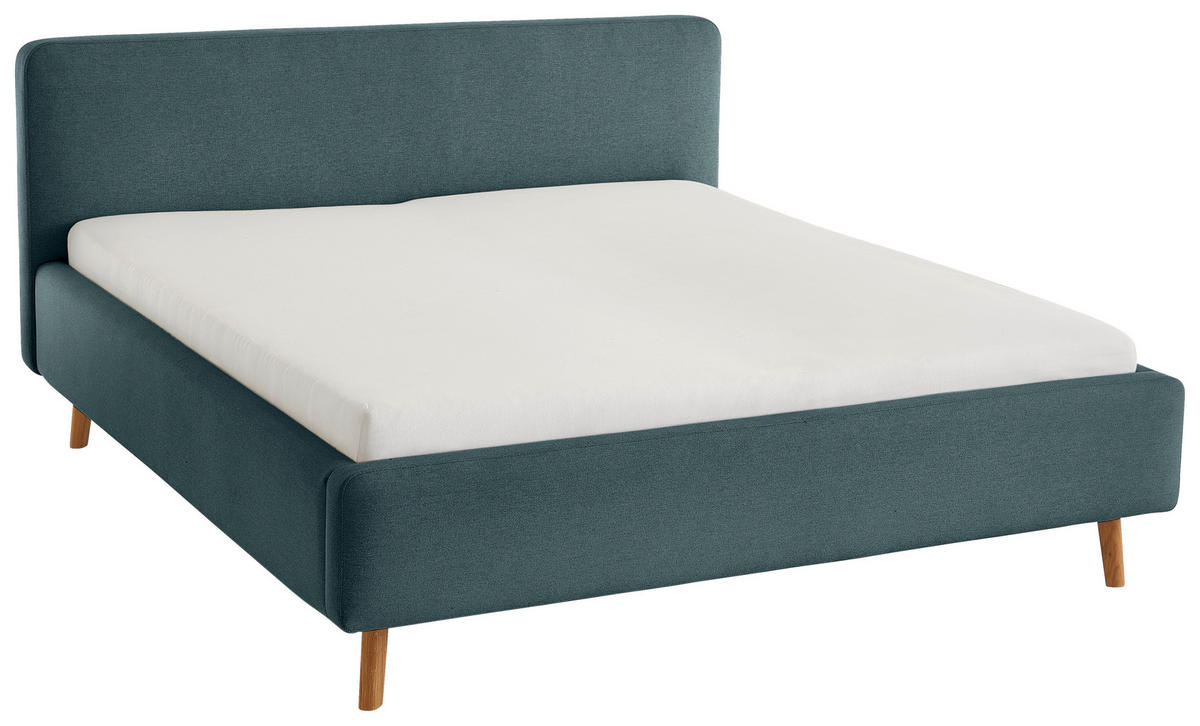 POLSTERBETT 160/200 cm,  in Blau,  - Blau/Eichefarben, Design, Holz/Textil (160/200cm) - Xora