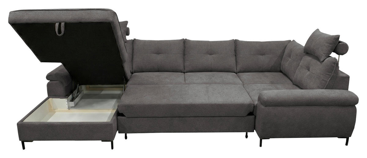 WOHNLANDSCHAFT SOLEI U Dunkelgrau Chenille  - Dunkelgrau/Schwarz, Design, Kunststoff/Textil (188/334/184cm) - MID.YOU