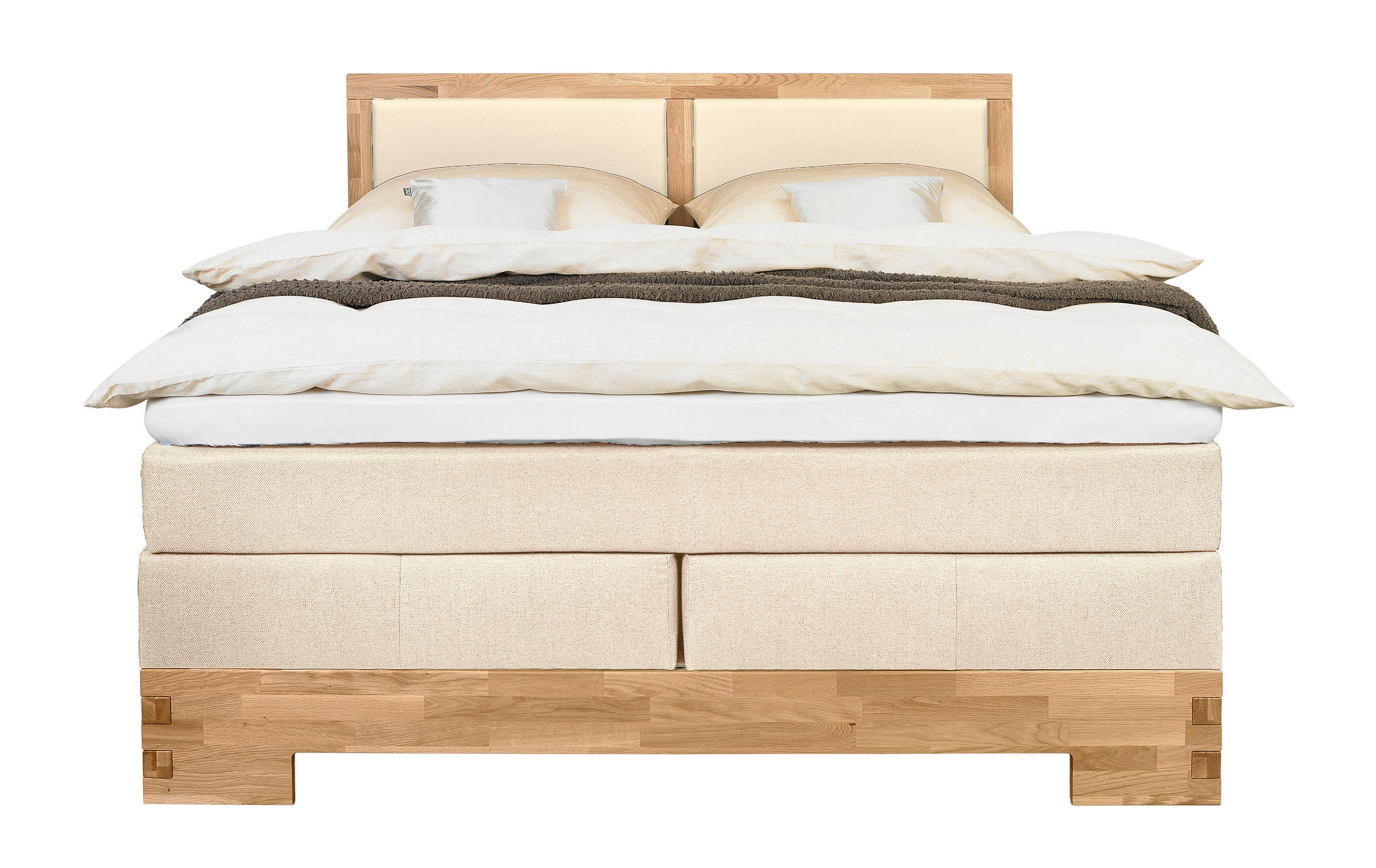 BOXSPRINGBETT 140/200 cm in Eichefarben, Beige - Eichefarben/Beige, Design, Holz/Textil (140/200cm) - Linea Natura