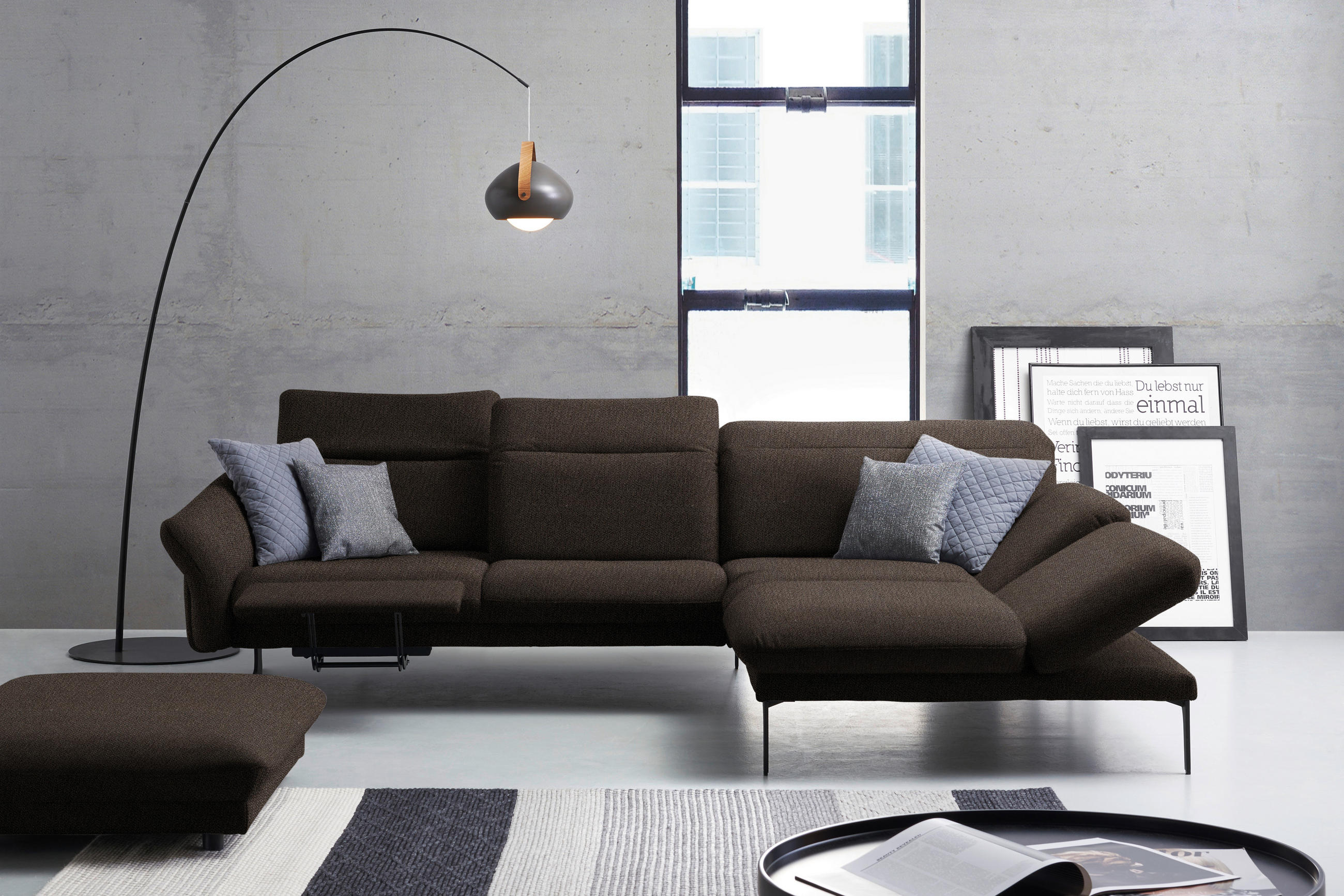 ECKSOFA in Webstoff Dunkelbraun  - Anthrazit/Dunkelbraun, Design, Textil/Metall (299/203cm) - Himolla