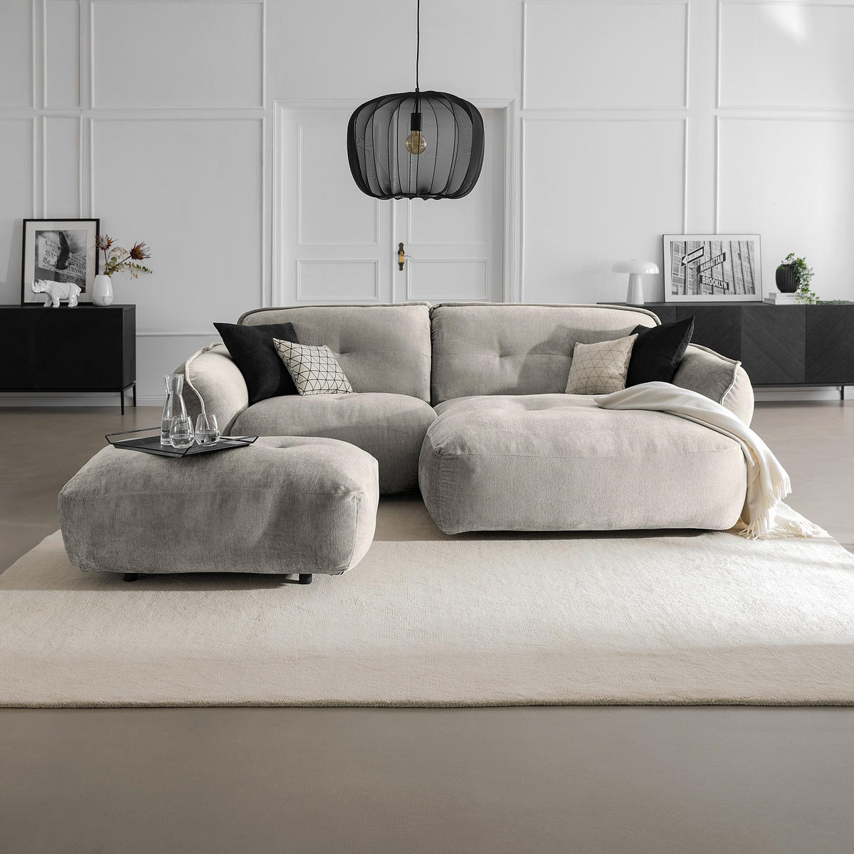 HOCKER in Textil Silberfarben  - Silberfarben/Schwarz, Modern, Kunststoff/Textil (102/46/65cm) - Trendmanufaktur