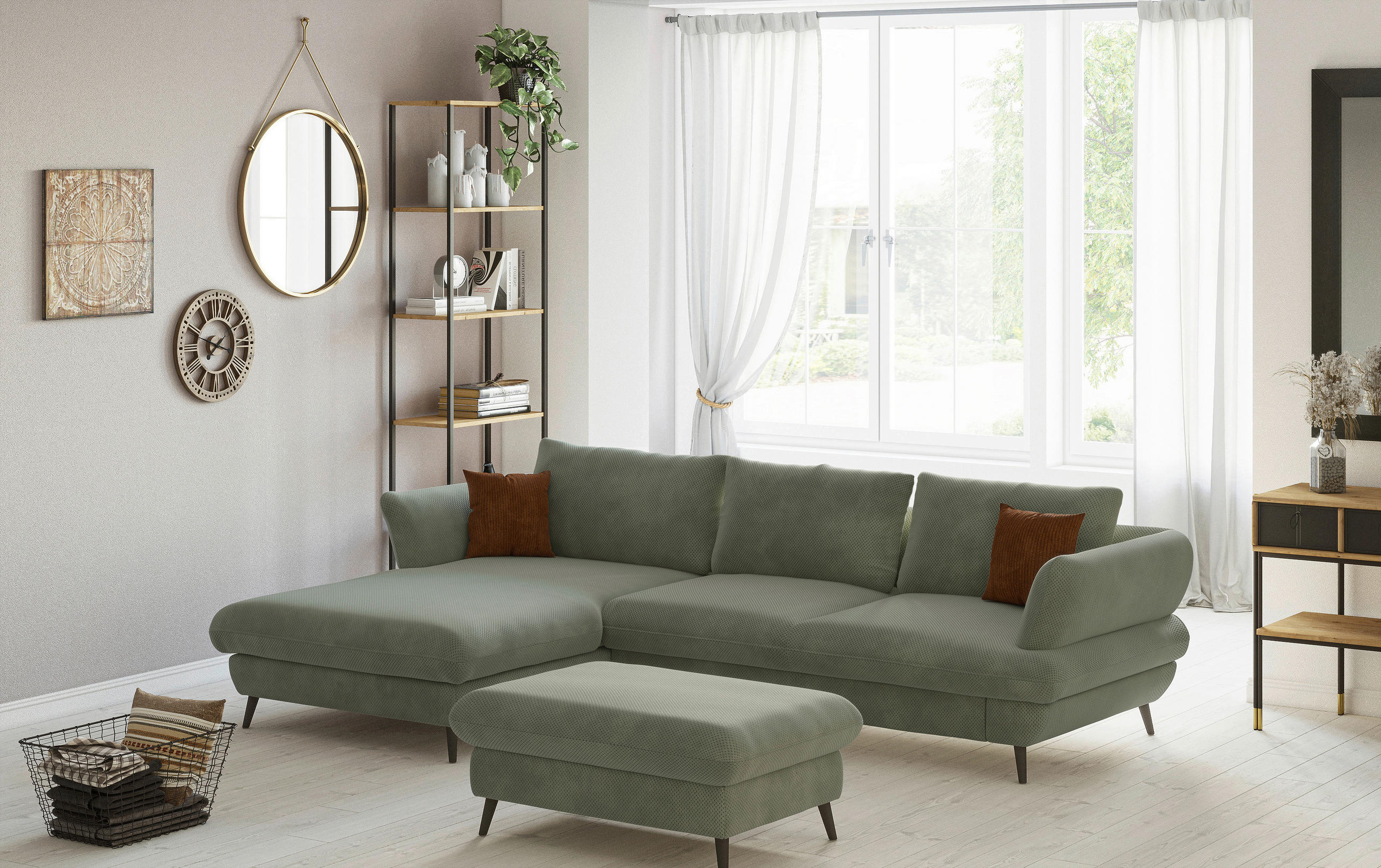 ECKSOFA Grün Velours  - Schwarz/Grün, Design, Textil/Metall (181/281cm) - Livetastic