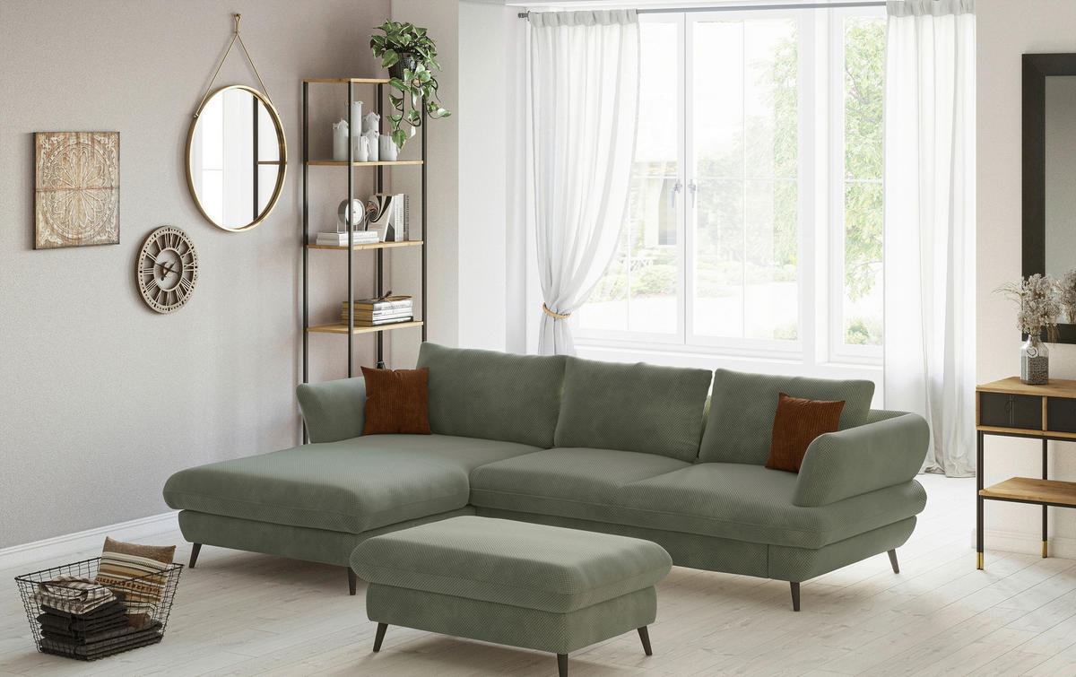 ECKSOFA in Velours Grün  - Schwarz/Grün, Design, Textil/Metall (181/281cm) - Livetastic