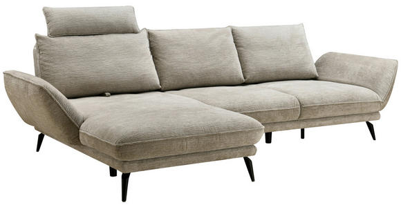 ECKSOFA inkl. Funktionen Beige Mikrofaser Armteilverstellung, Sitztiefenverstellung, Kopfstütze  - Beige/Schwarz, Design, Textil/Metall (170/325cm) - Novel