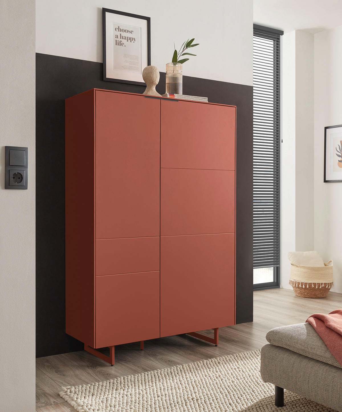 HIGHBOARD Schwarz, Rotbraun  95/134/38 cm  - Rotbraun/Schwarz, MODERN, Holzwerkstoff/Metall (95/134/38cm) - Carryhome