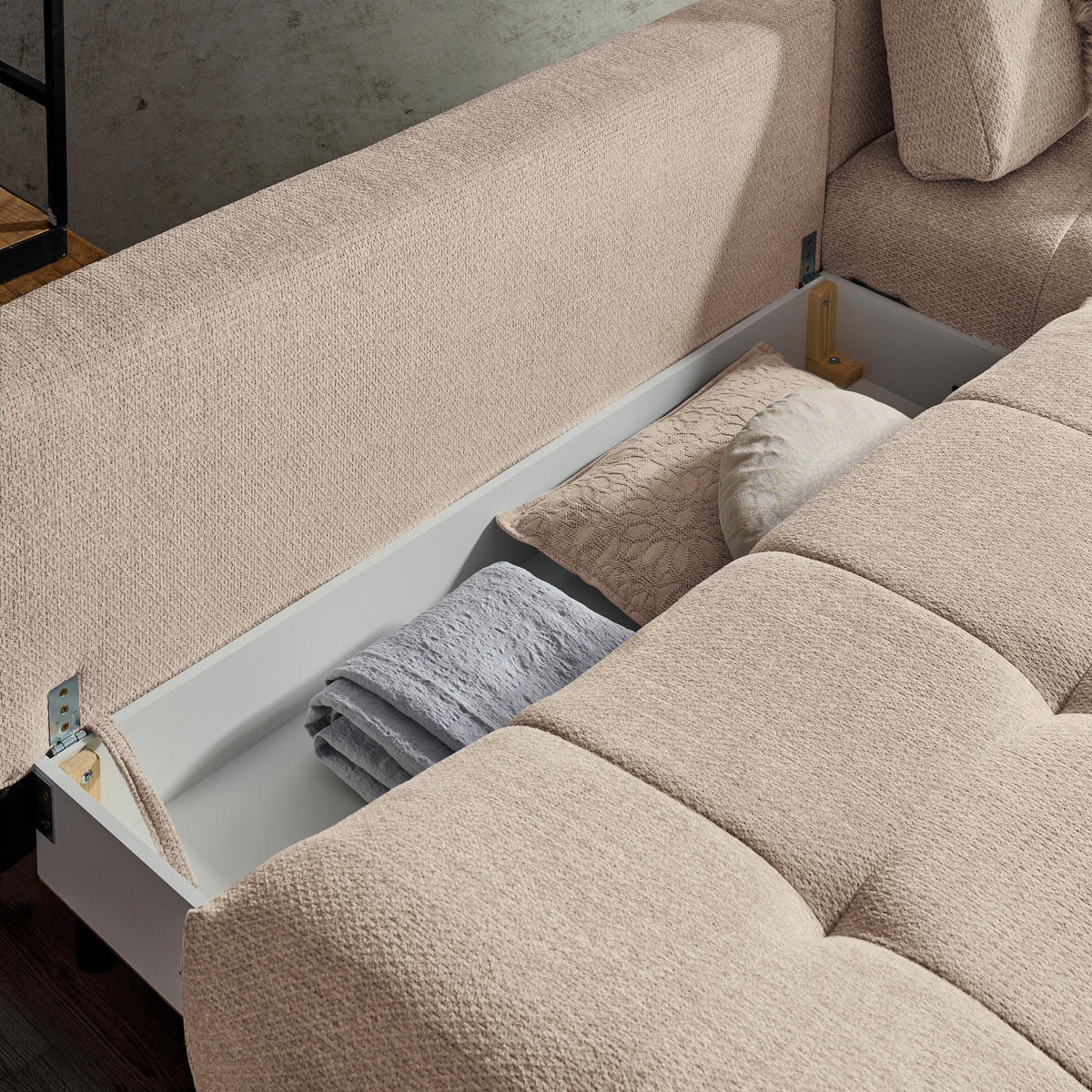 ECKSOFA Beige Chenille  - Beige/Schwarz, MODERN, Textil/Metall (290/182cm) - Hom`in