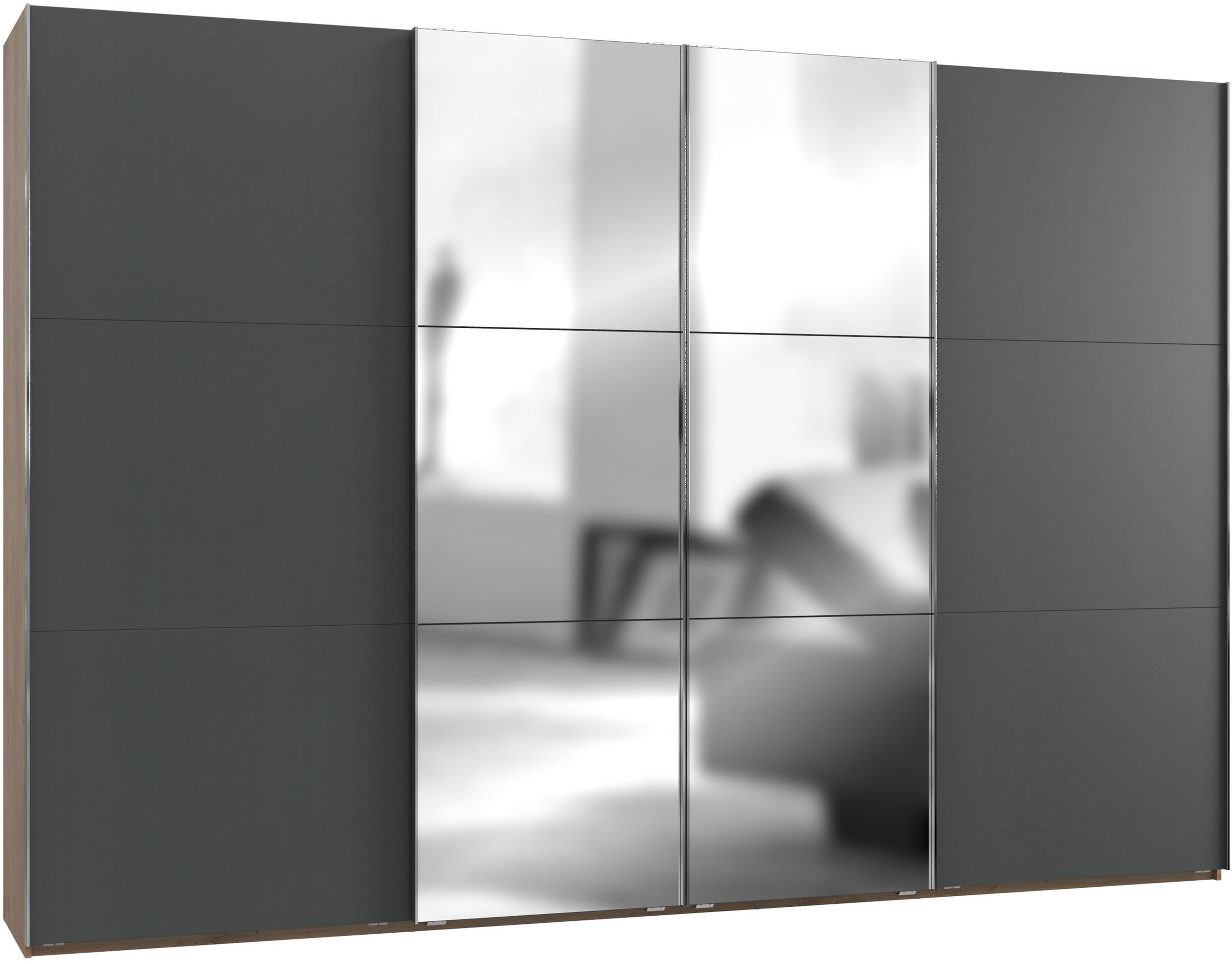 SCHWEBETÜRENSCHRANK in Graphitfarben, Eichefarben  - Chromfarben/Eichefarben, Modern, Holzwerkstoff/Metall (350/236/65cm) - MID.YOU