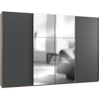 SCHWEBETÜRENSCHRANK in Graphitfarben, Eichefarben  - Chromfarben/Eichefarben, Modern, Holzwerkstoff/Metall (350/236/65cm) - MID.YOU