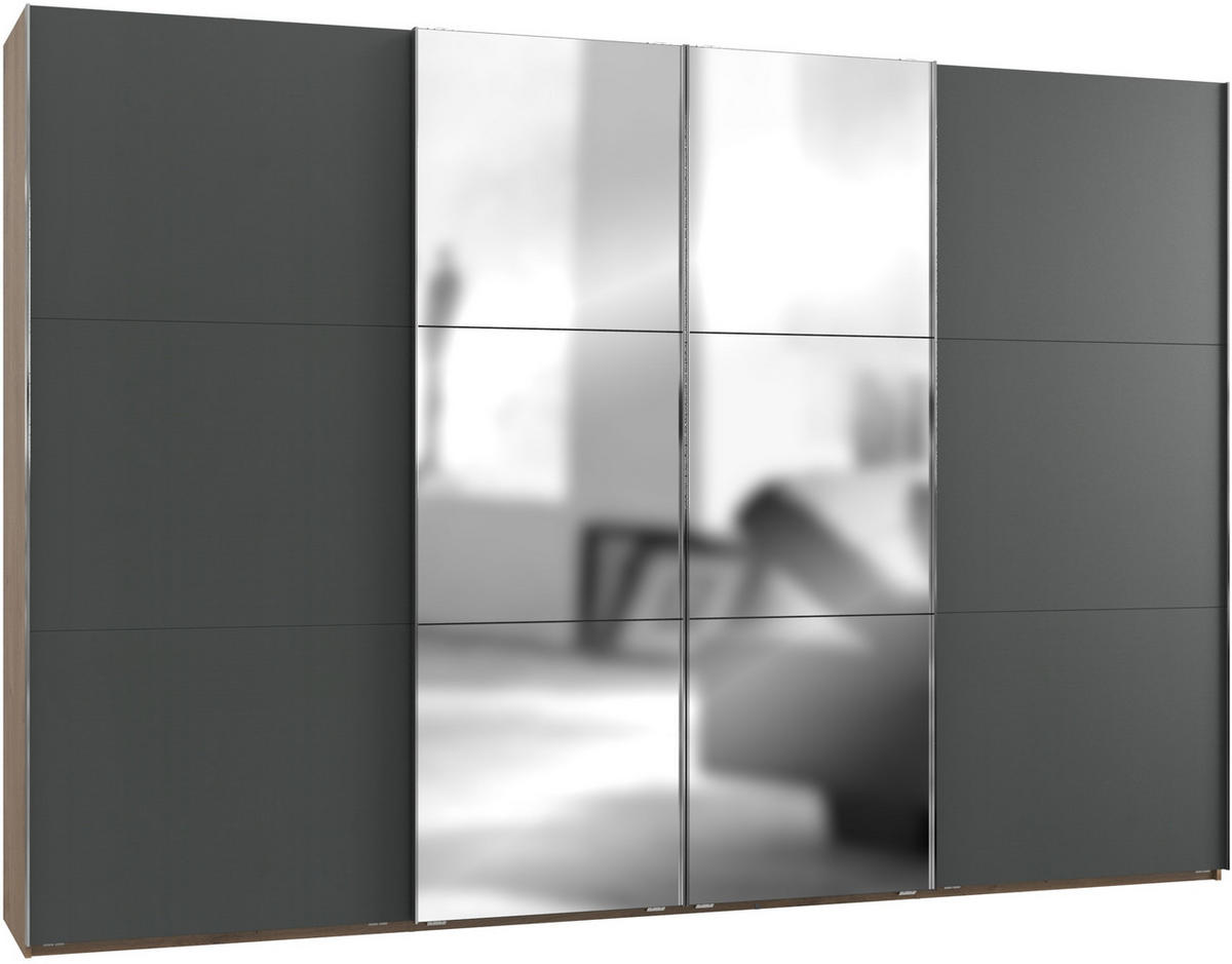 SCHWEBETÜRENSCHRANK in Graphitfarben, Eichefarben  - Chromfarben/Eichefarben, Modern, Holzwerkstoff/Metall (350/236/65cm) - MID.YOU