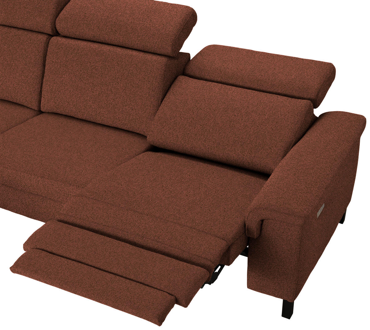 ECKSOFA Rostfarben Flachgewebe Rücken echt, Kopfteilverstellung  - Rostfarben/Schwarz, KONVENTIONELL, Textil/Metall (182/304cm) - Pure Home Comfort